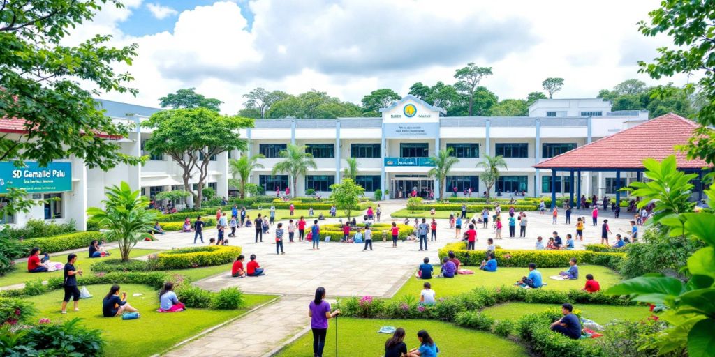 Sekolah Gamaliel Palu dengan siswa aktif dan bangunan modern.